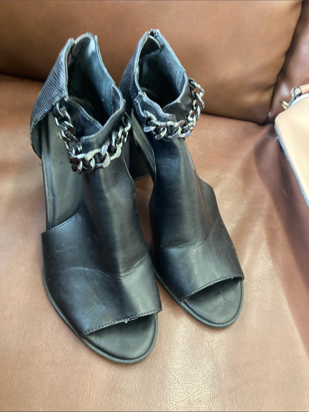 Simply Vera Vera Wang Black Open-Toe Chain-Ankle Block Heels
